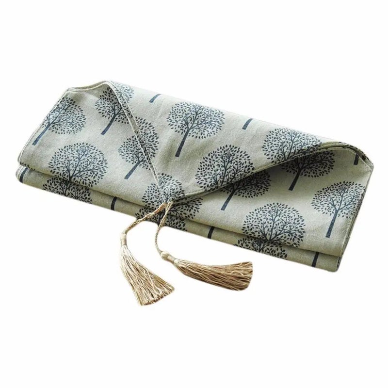 Bluejw Printed Pure Linen Table Runners with Tassel Table Runner Linen Cotton Luxury Flax for Wedding  Pattern - Image 1